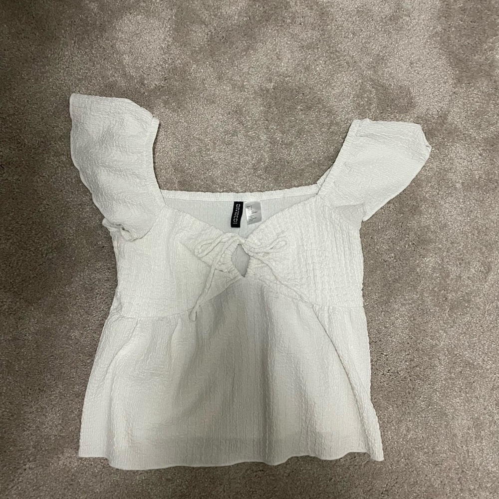 H&M Cream Textured Blouse with Front Tie